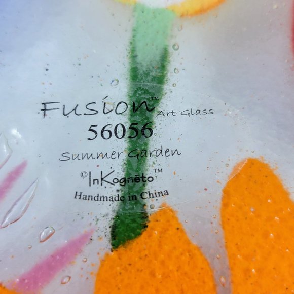 Tulips Plate Fusion Art Glass Dish Summer Garden Inkogneto Stamped - Picture 6 of 8
